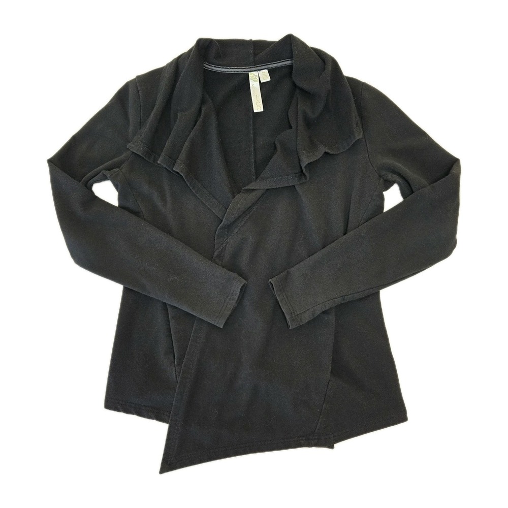 Green Tea Open Front Waterfall Cardigan Thumb‎ Holes Black Jersey Stretch Soft M